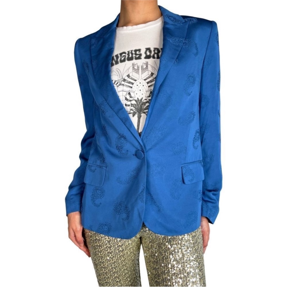 Zadig & Voltaire Victor Paisley Jacquard Peak Lapel Jacket in Blue FR 36 US 4
